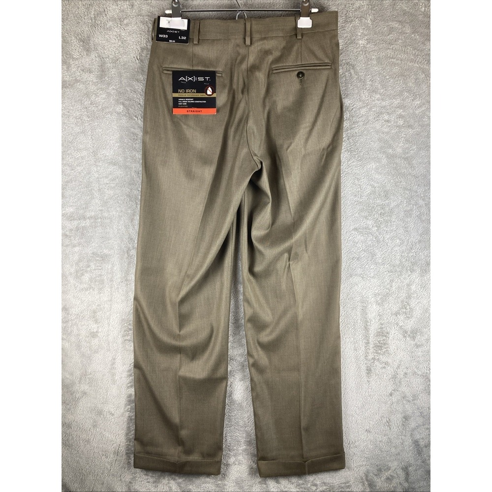 AXIST No Iron Dress Pants Mens 33x32 Brown Pleated Straight Leg Wrinkle‎ Resist - Picture 3 of 14
